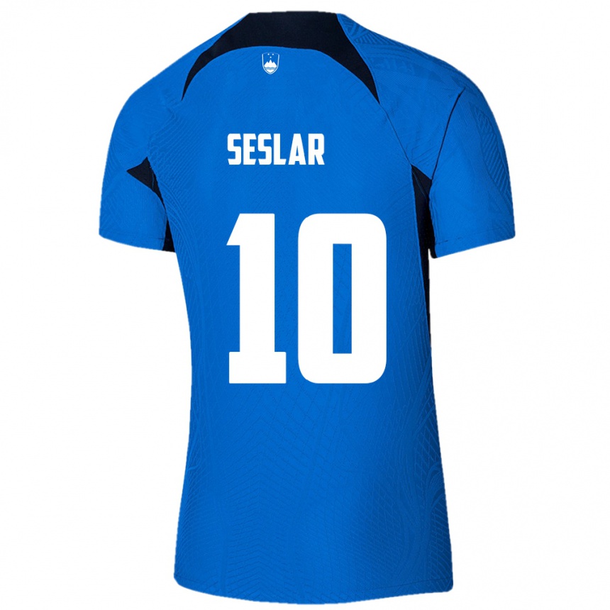 Men Football Slovenia Svit Seslar #10 Blue Away Jersey 24-26 T-Shirt Uk