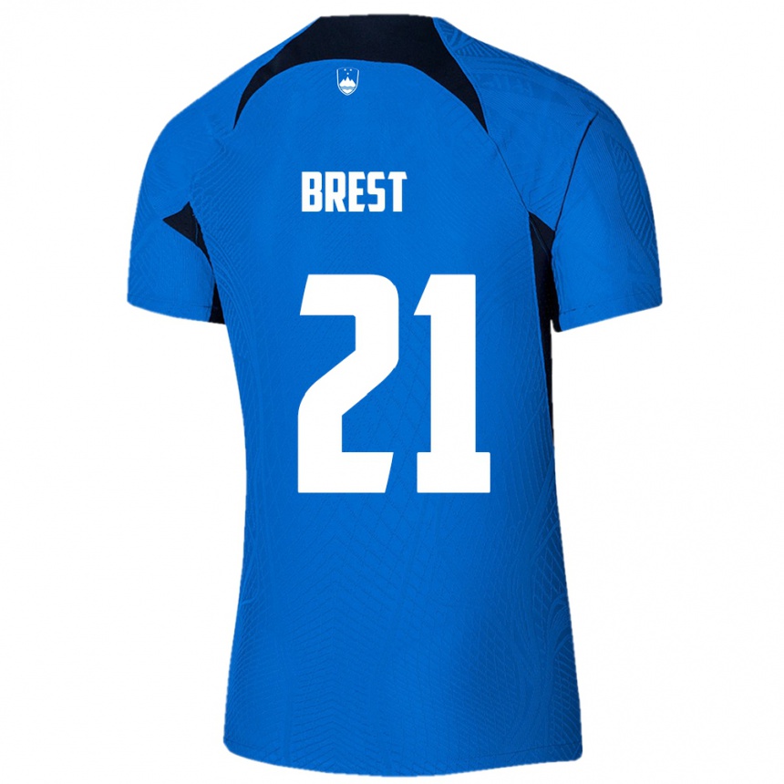 Men Football Slovenia Marko Brest #21 Blue Away Jersey 24-26 T-Shirt Uk