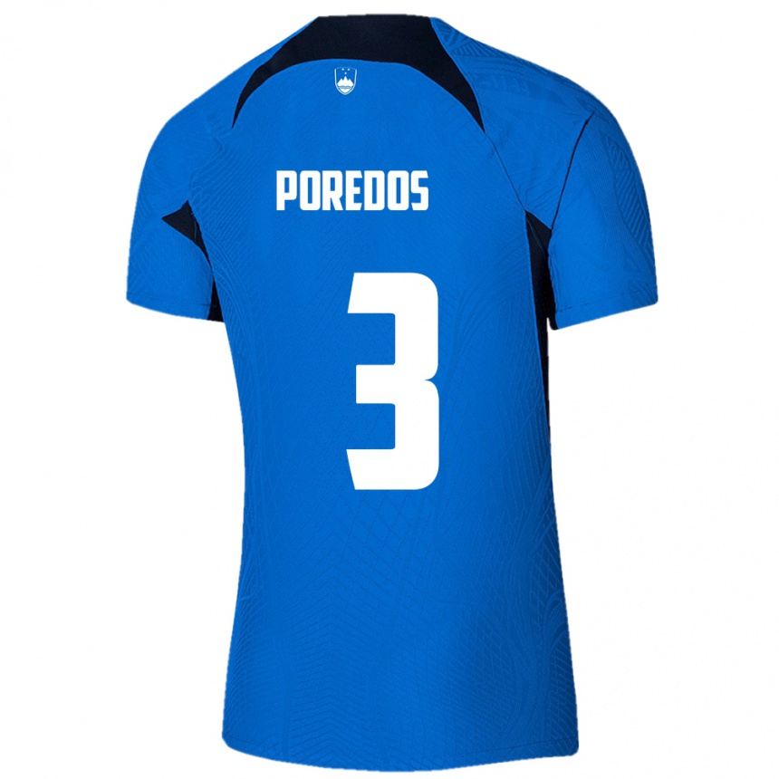 Men Football Slovenia Luka Poredos #3 Blue Away Jersey 24-26 T-Shirt Uk