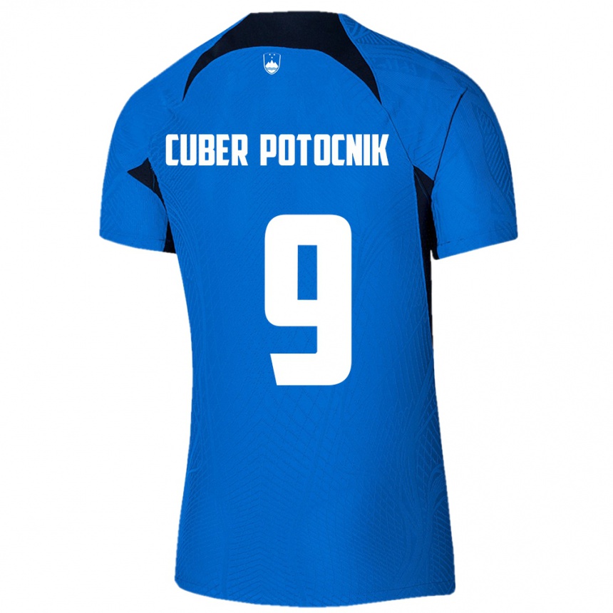 Men Football Slovenia Jaka Cuber Potocnik #9 Blue Away Jersey 24-26 T-Shirt Uk