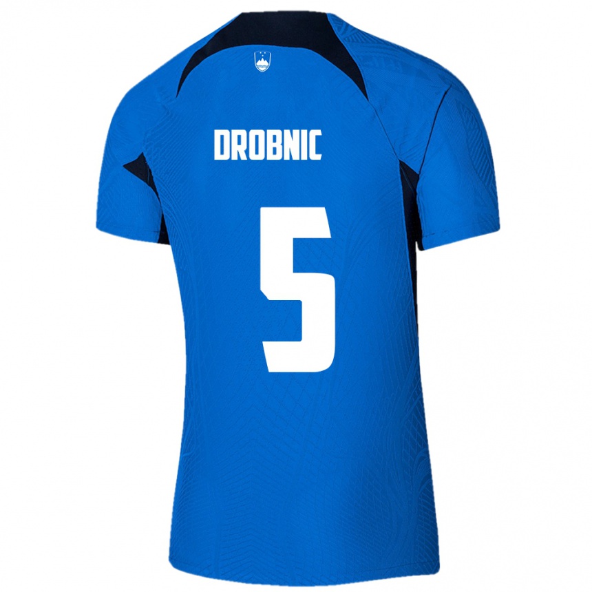 Men Football Slovenia Dominik Drobnic #5 Blue Away Jersey 24-26 T-Shirt Uk