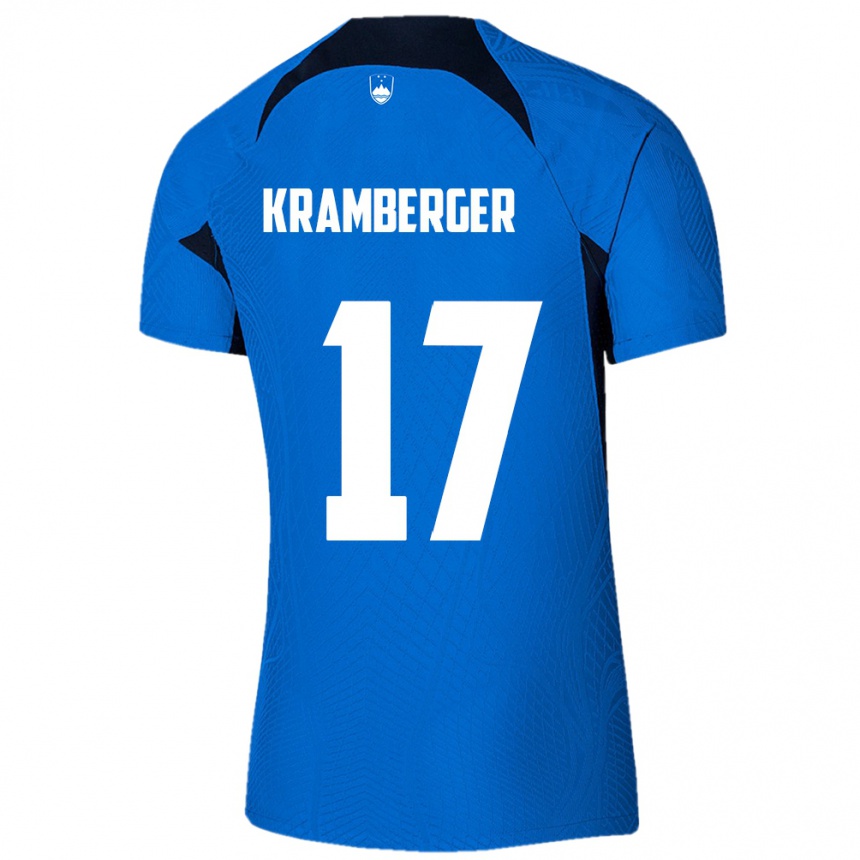 Men Football Slovenia Enej Kramberger #17 Blue Away Jersey 24-26 T-Shirt Uk