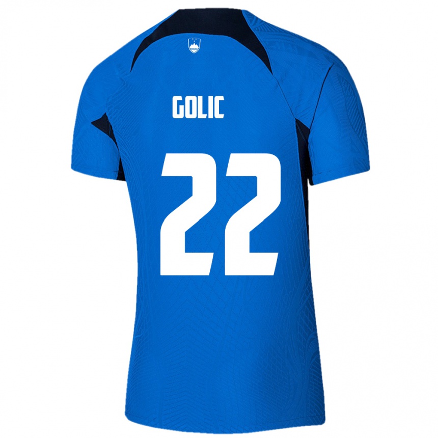 Men Football Slovenia Tilen Golic #22 Blue Away Jersey 24-26 T-Shirt Uk