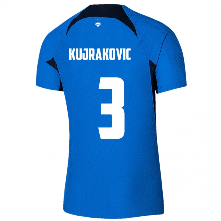 Men Football Slovenia Minel Kujrakovic #3 Blue Away Jersey 24-26 T-Shirt Uk