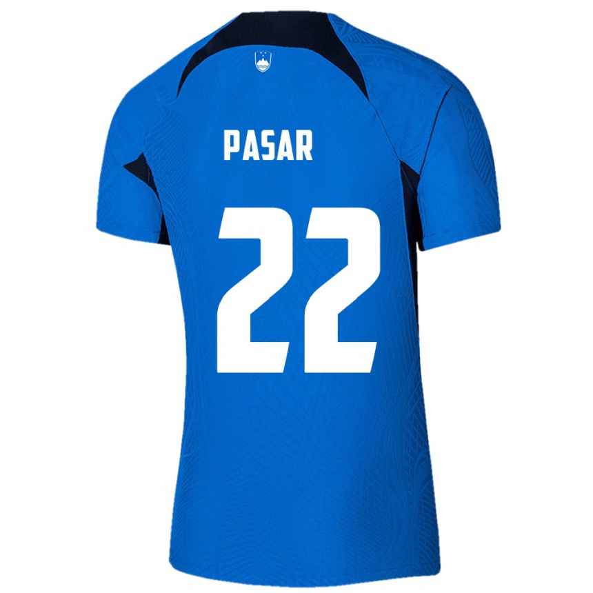 Men Football Slovenia Melania Pasar #22 Blue Away Jersey 24-26 T-Shirt Uk