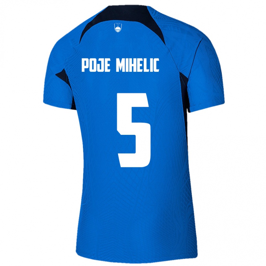 Men Football Slovenia Naja Poje Mihelič #5 Blue Away Jersey 24-26 T-Shirt Uk