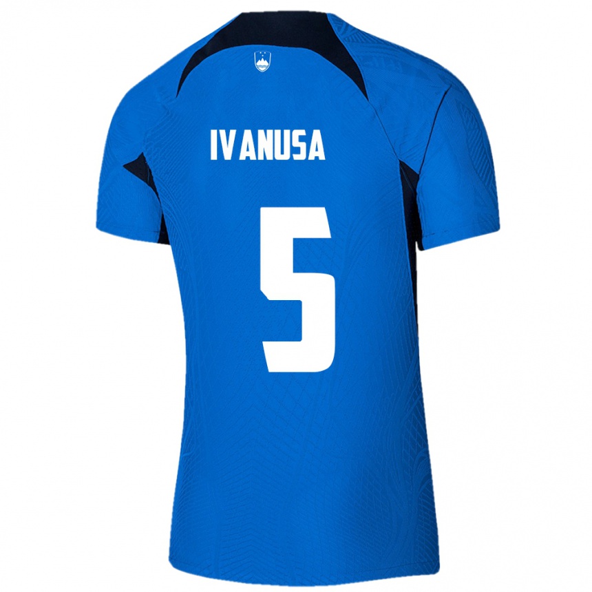 Men Football Slovenia Lara Ivanuša #5 Blue Away Jersey 24-26 T-Shirt Uk