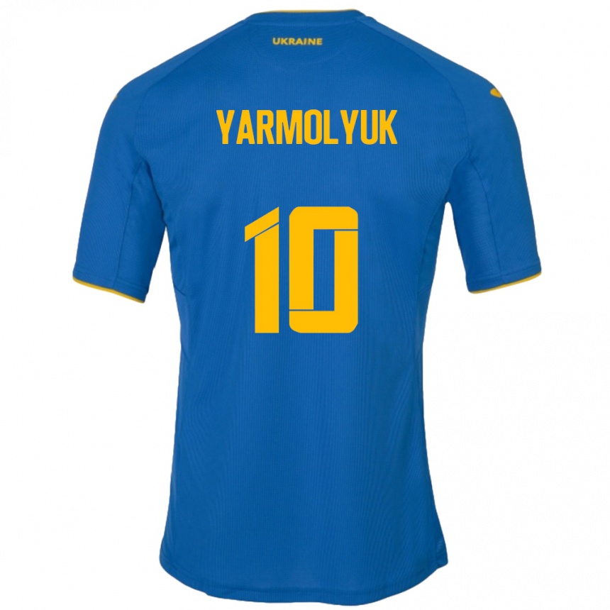 Men Football Ukraine Yegor Yarmolyuk #10 Blue Away Jersey 24-26 T-Shirt Uk