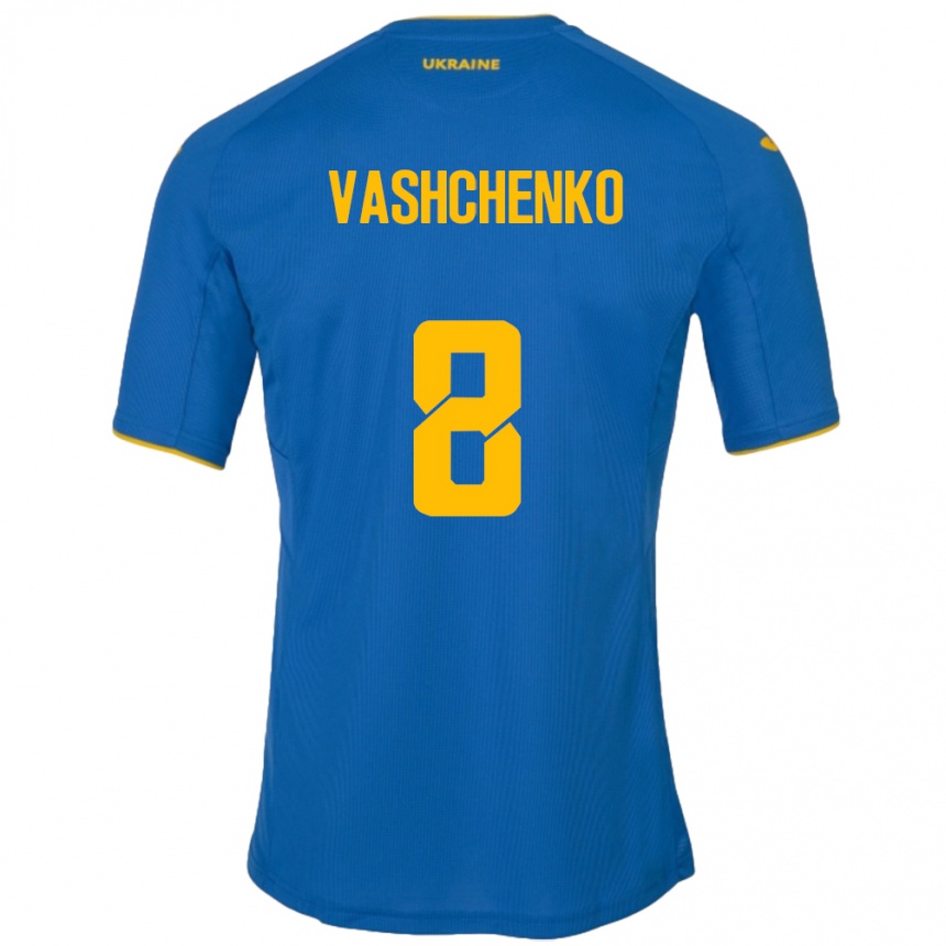 Men Football Ukraine Daniil Vashchenko #8 Blue Away Jersey 24-26 T-Shirt Uk