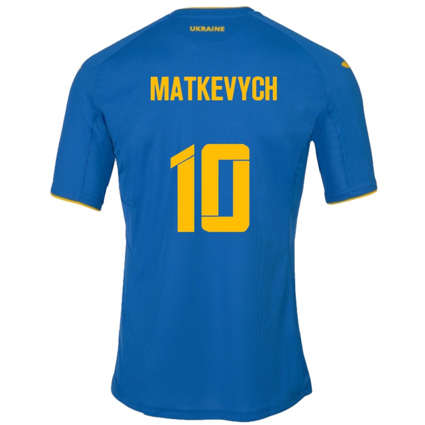 Men Football Ukraine Andriy Matkevych #10 Blue Away Jersey 24-26 T-Shirt Uk