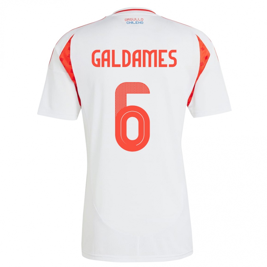 Men Football Chile Thomas Galdames #6 White Away Jersey 24-26 T-Shirt Uk