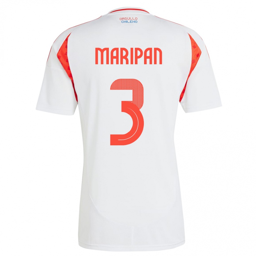 Men Football Chile Guillermo Maripán #3 White Away Jersey 24-26 T-Shirt Uk