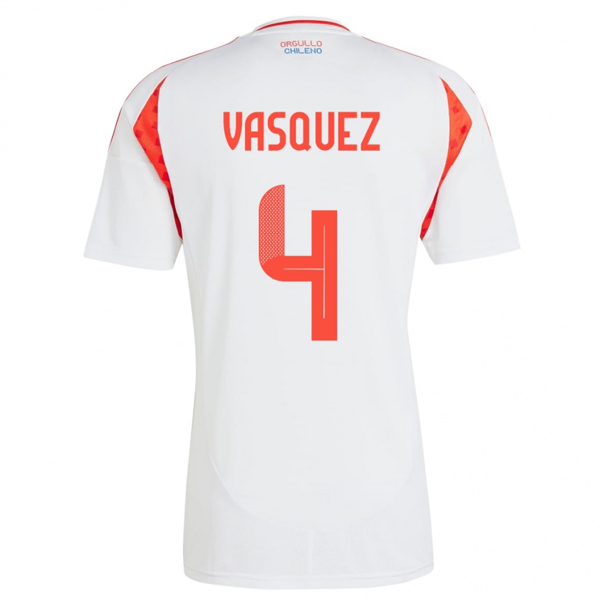 Men Football Chile Matías Vásquez #4 White Away Jersey 24-26 T-Shirt Uk