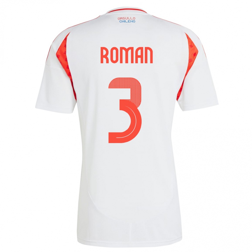 Men Football Chile Iván Román #3 White Away Jersey 24-26 T-Shirt Uk