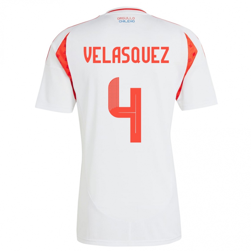 Men Football Chile Lucas Velásquez #4 White Away Jersey 24-26 T-Shirt Uk