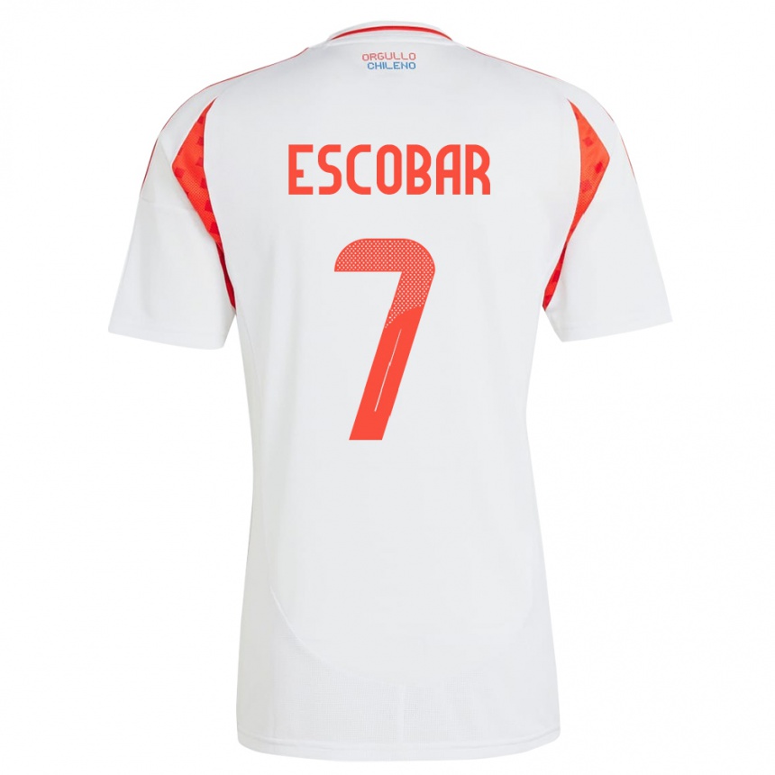 Men Football Chile Bastián Escobar #7 White Away Jersey 24-26 T-Shirt Uk