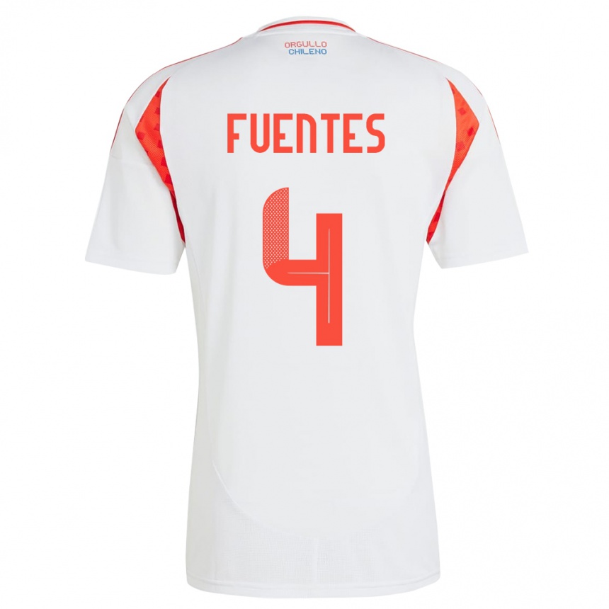 Men Football Chile Karen Fuentes #4 White Away Jersey 24-26 T-Shirt Uk