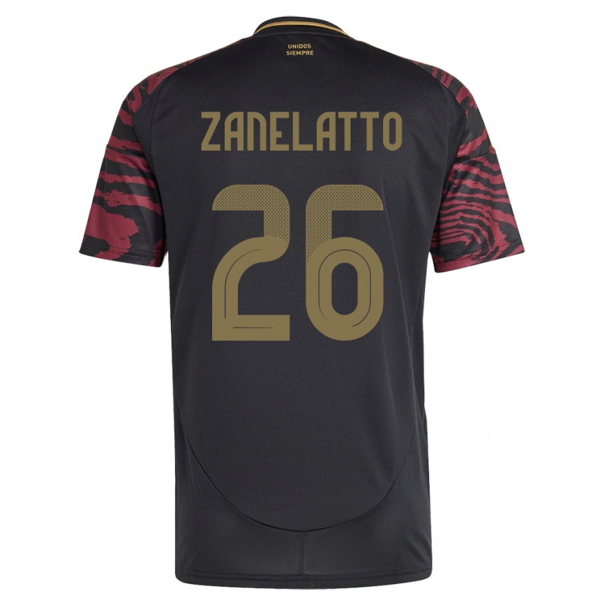 Men Football Peru Franco Zanelatto #26 Black Away Jersey 24-26 T-Shirt Uk