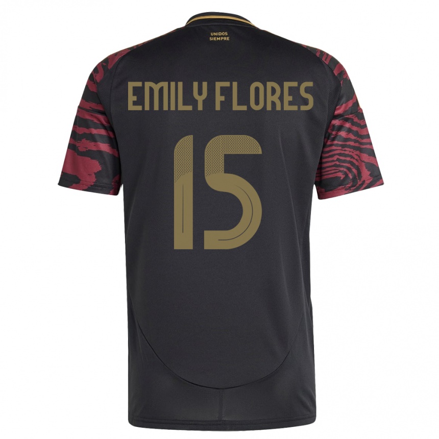 Men Football Peru Emily Flores #15 Black Away Jersey 24-26 T-Shirt Uk