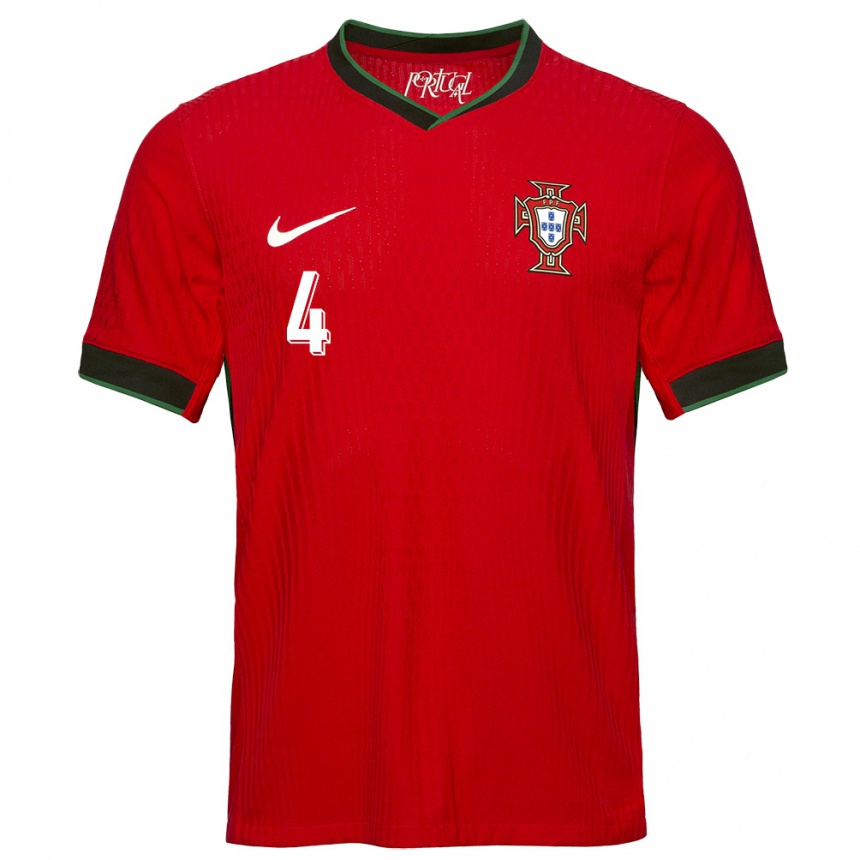 Women Football Portugal Ruben Dias #4 Red Home Jersey 24-26 T-Shirt Uk