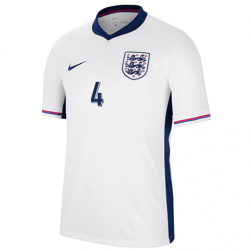 Women Football England Declan Rice #4 White Home Jersey 24-26 T-Shirt Uk