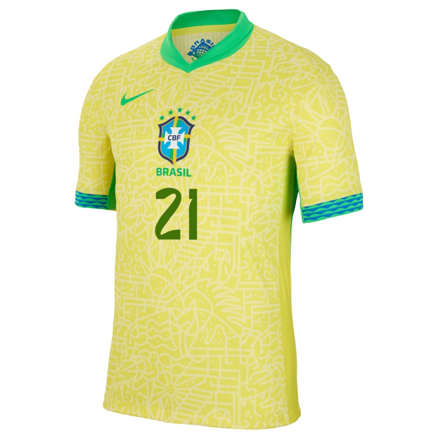 Women Football Brazil Vitor Roque #21 Yellow Home Jersey 24-26 T-Shirt Uk