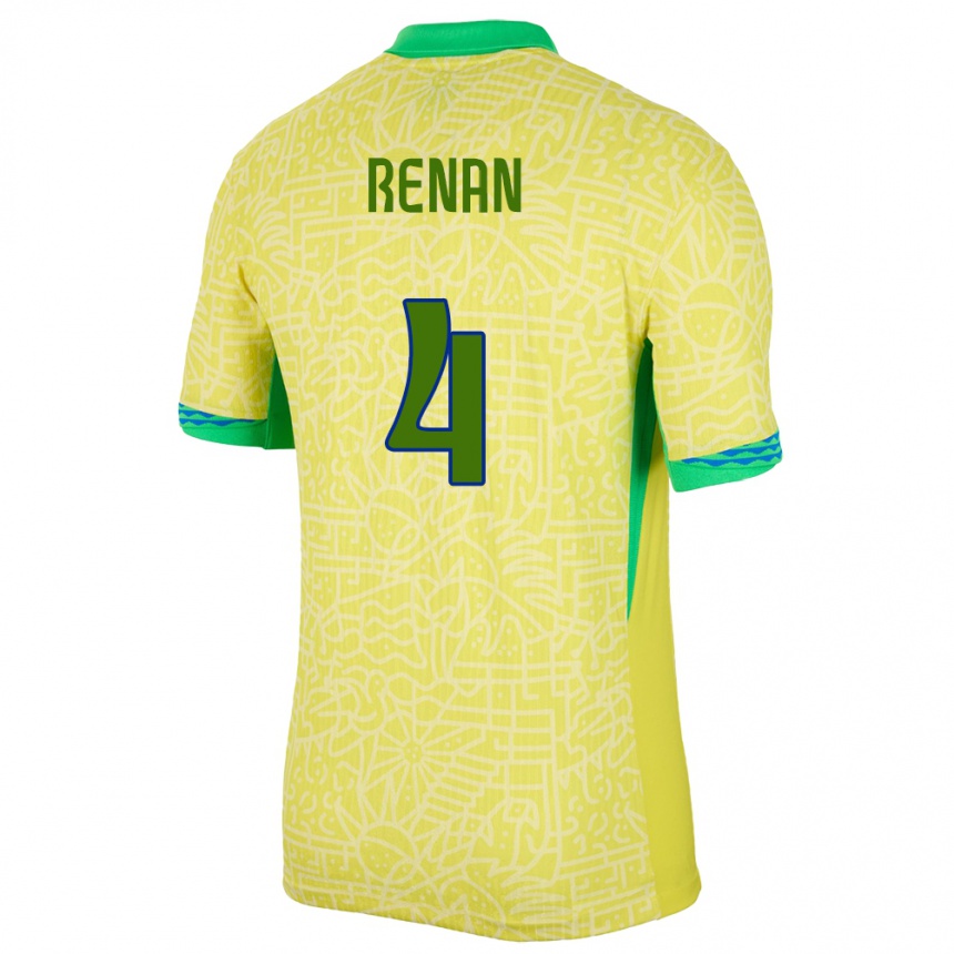 Women Football Brazil Robert Renan #4 Yellow Home Jersey 24-26 T-Shirt Uk