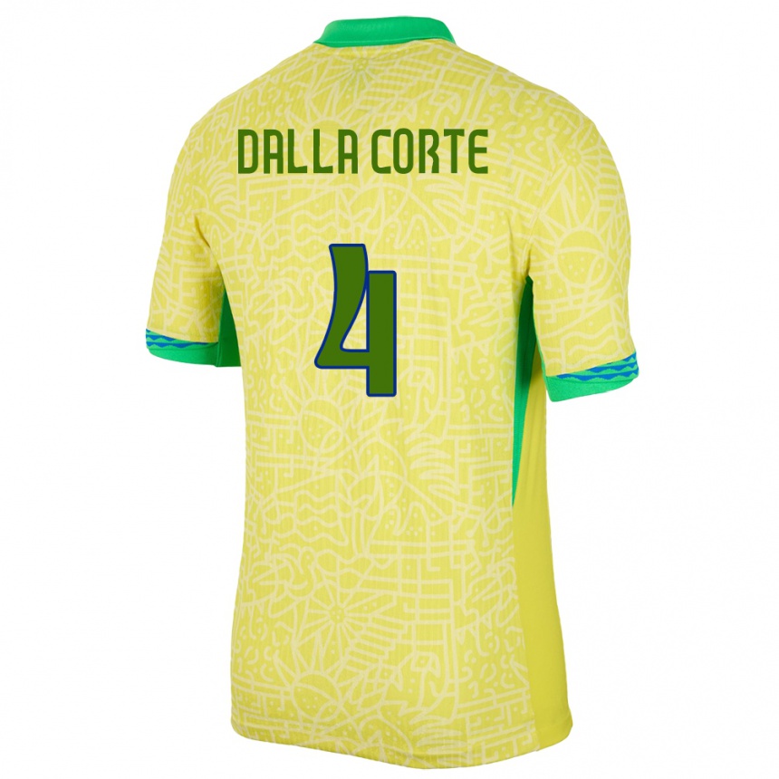 Women Football Brazil Joao Dalla Corte #4 Yellow Home Jersey 24-26 T-Shirt Uk