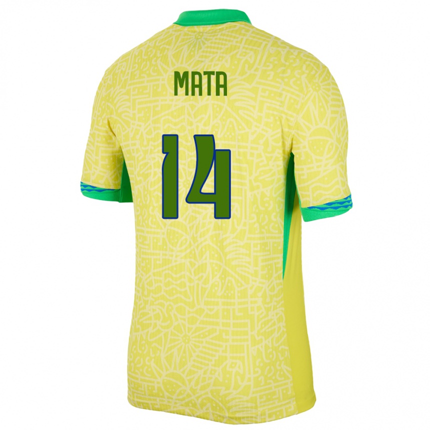 Women Football Brazil Da Mata #14 Yellow Home Jersey 24-26 T-Shirt Uk