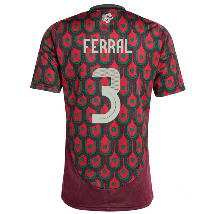 Women Football Mexico Cristina Ferral #3 Maroon Home Jersey 24-26 T-Shirt Uk