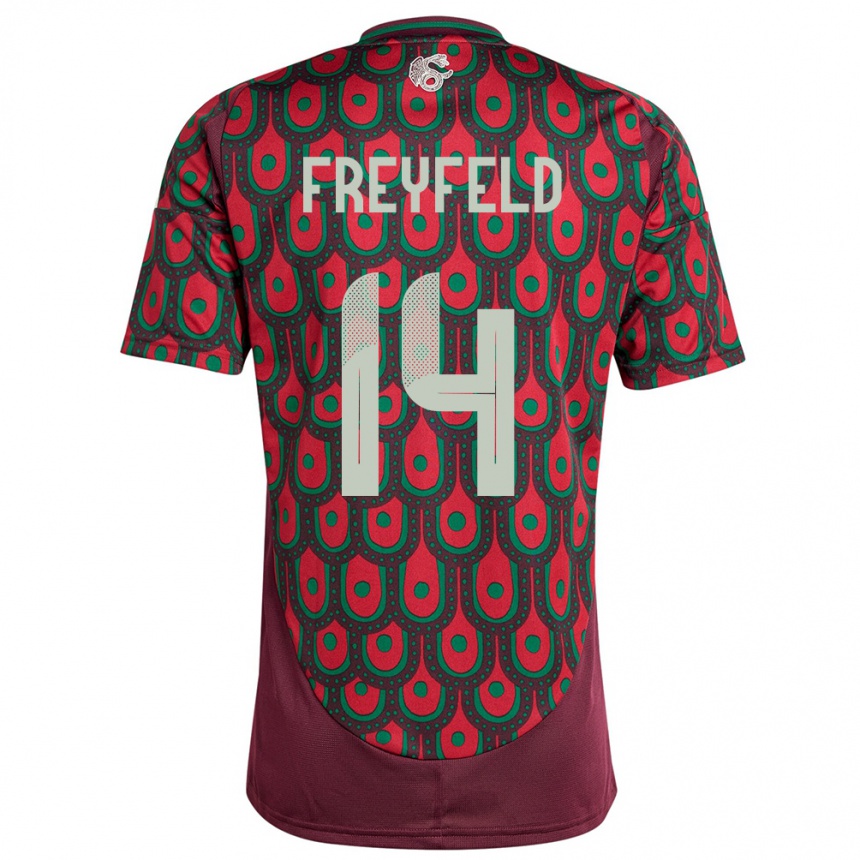 Women Football Mexico Emiliano Freyfeld #14 Maroon Home Jersey 24-26 T-Shirt Uk