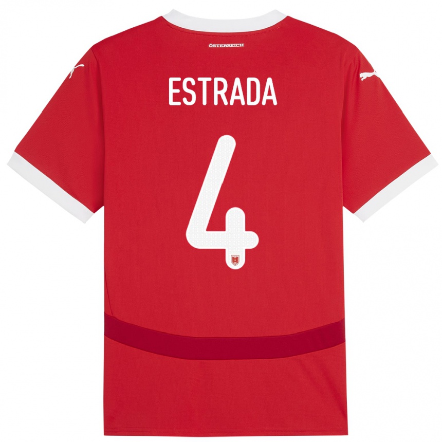 Women Football Austria Pascal Estrada #4 Red Home Jersey 24-26 T-Shirt Uk