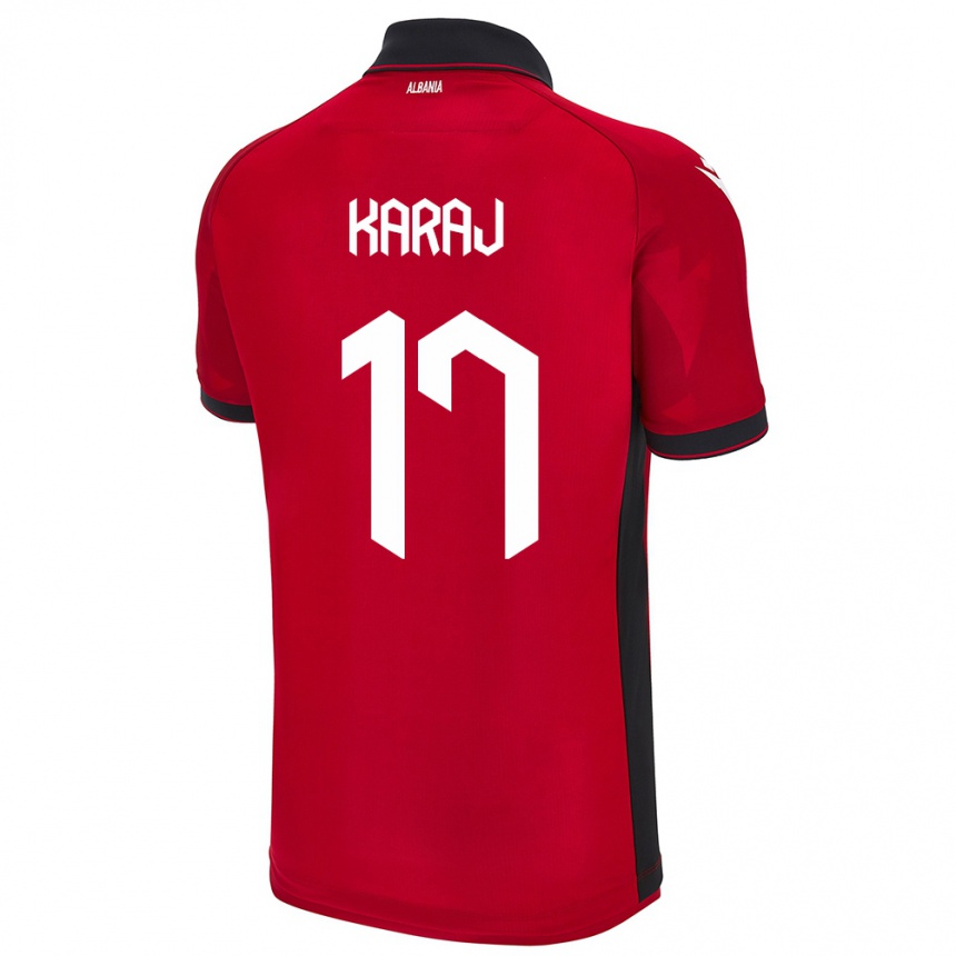 Women Football Albania Eraldo Karaj #17 Red Home Jersey 24-26 T-Shirt Uk