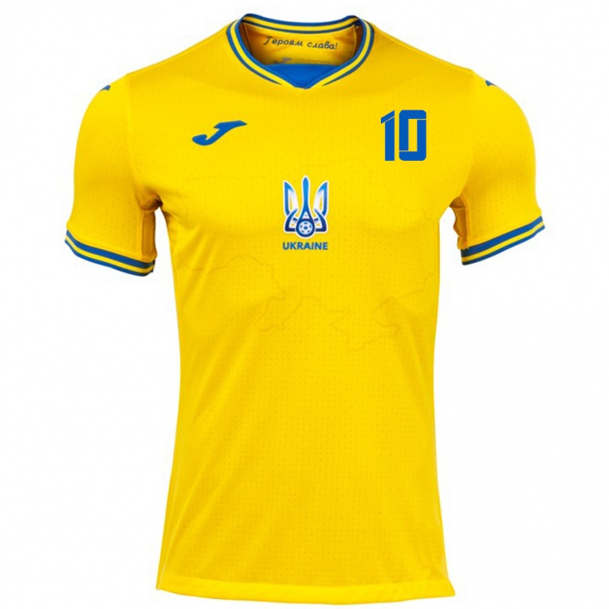 Women Football Ukraine Bogdan Popov #10 Yellow Home Jersey 24-26 T-Shirt Uk