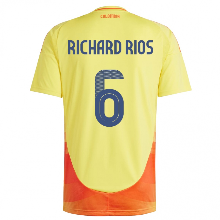 Women Football Colombia Richard Ríos #6 Yellow Home Jersey 24-26 T-Shirt Uk