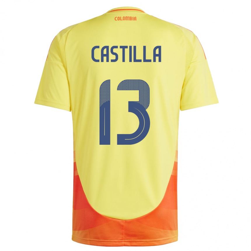 Women Football Colombia Juan Castilla #13 Yellow Home Jersey 24-26 T-Shirt Uk