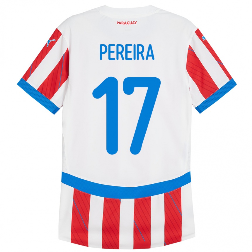 Women Football Paraguay Kevin Pereira #17 White Red Home Jersey 24-26 T-Shirt Uk