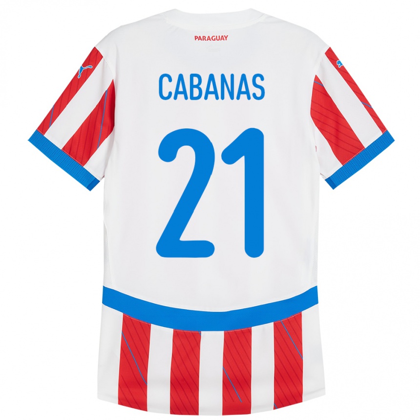 Women Football Paraguay Víctor Cabañas #21 White Red Home Jersey 24-26 T-Shirt Uk