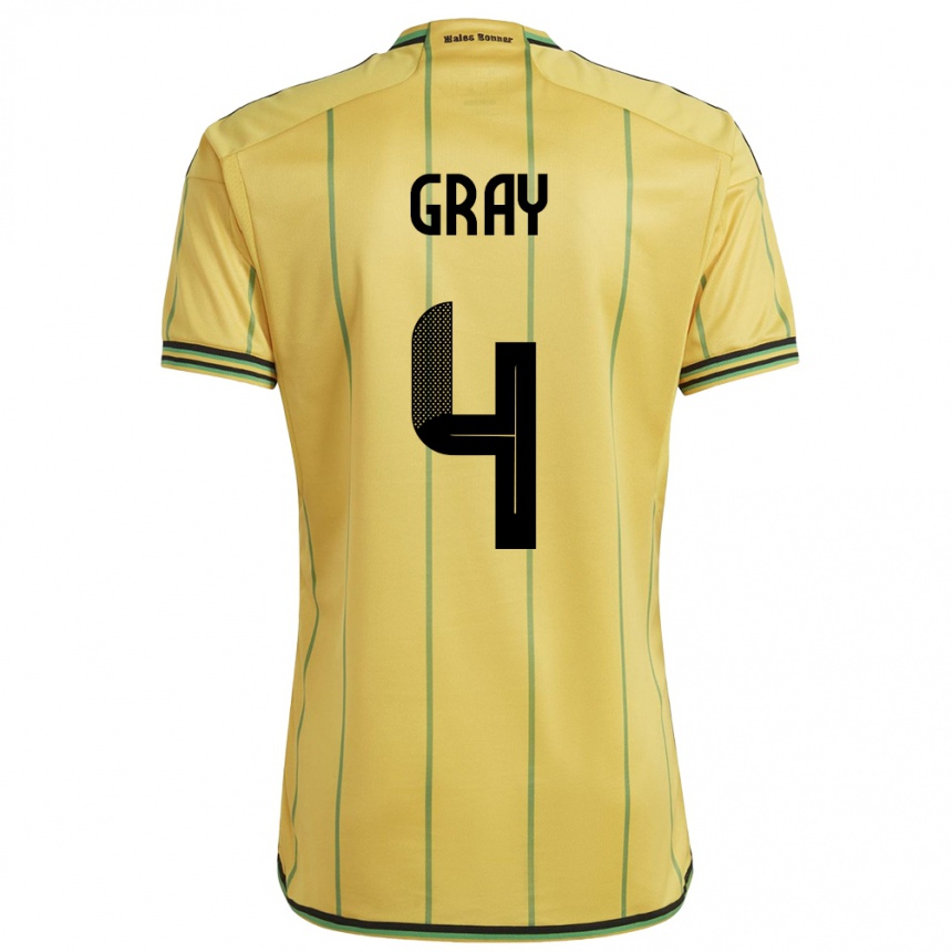 Women Football Jamaica Tayvon Gray #4 Yellow Home Jersey 24-26 T-Shirt Uk