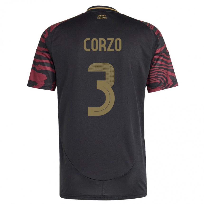 Women Football Peru Aldo Corzo #3 Black Away Jersey 24-26 T-Shirt Uk