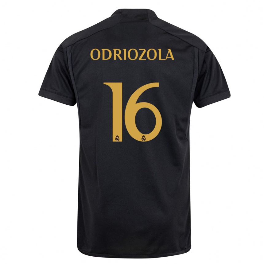 Kids  Alvaro Odriozola #16 Black Third Jersey 2023/24 T-Shirt Uk