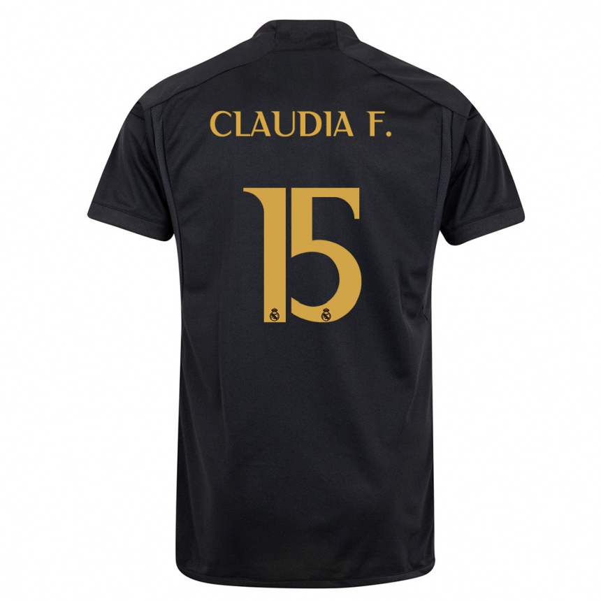 Kids  Claudia Florentino #15 Black Third Jersey 2023/24 T-Shirt Uk