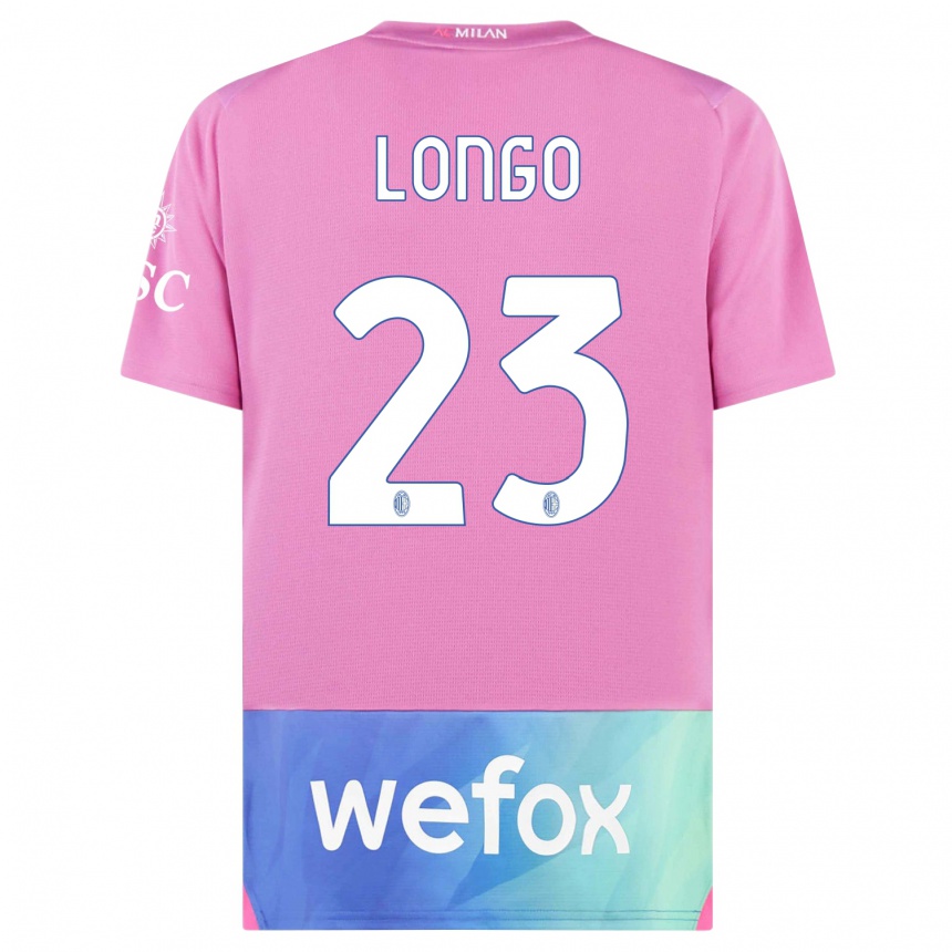 Kids  Miriam Longo #23 Pink Purple Third Jersey 2023/24 T-Shirt Uk