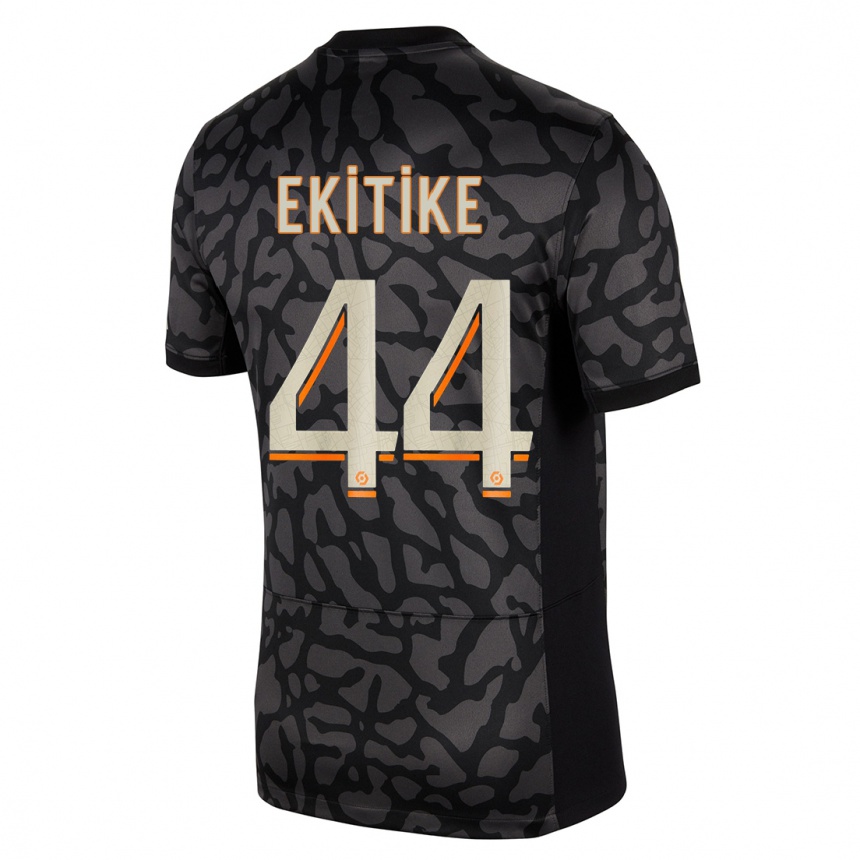 Kids  Hugo Ekitike #44 Black Third Jersey 2023/24 T-Shirt Uk