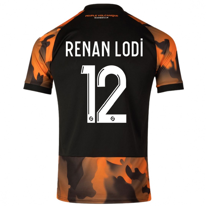 Kids  Renan Lodi #12 Black Orange Third Jersey 2023/24 T-Shirt Uk