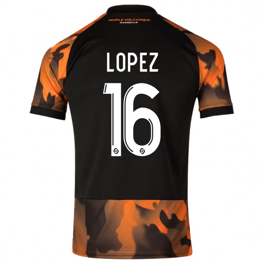 Kids  Pau Lopez #16 Black Orange Third Jersey 2023/24 T-Shirt Uk