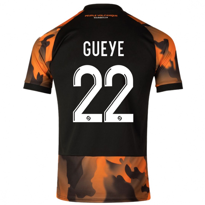 Kids  Pape Gueye #22 Black Orange Third Jersey 2023/24 T-Shirt Uk