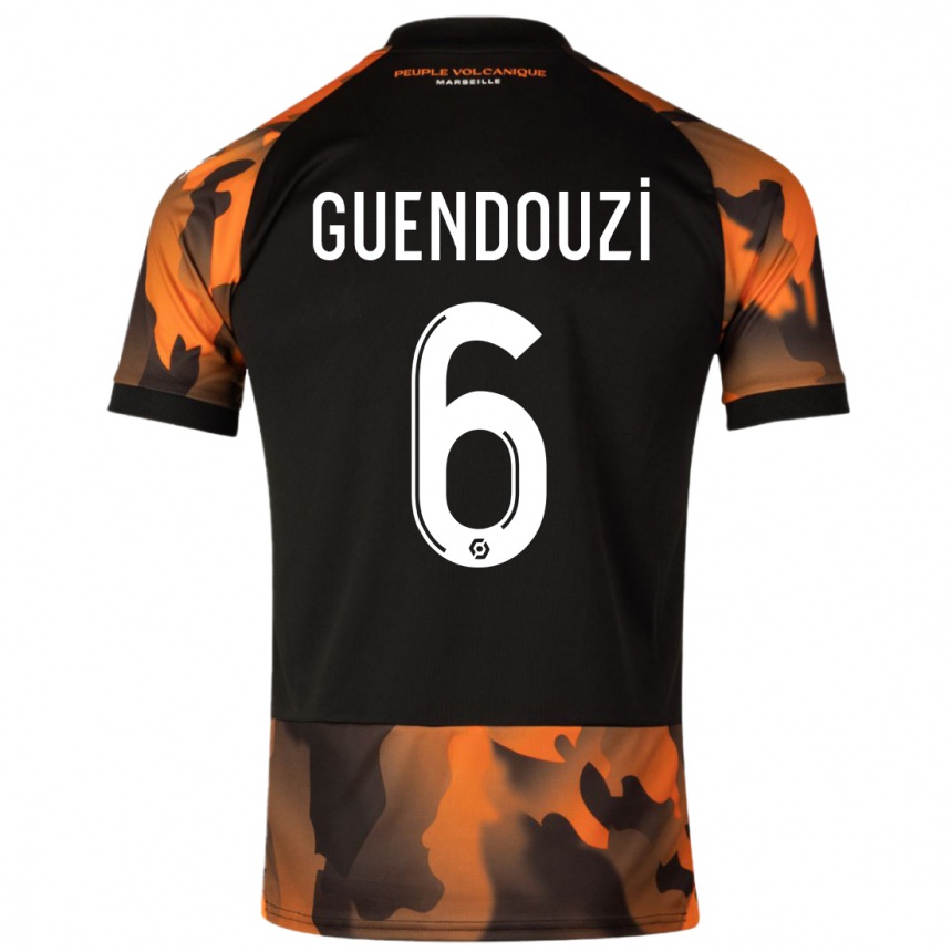 Kids  Matteo Guendouzi #6 Black Orange Third Jersey 2023/24 T-Shirt Uk