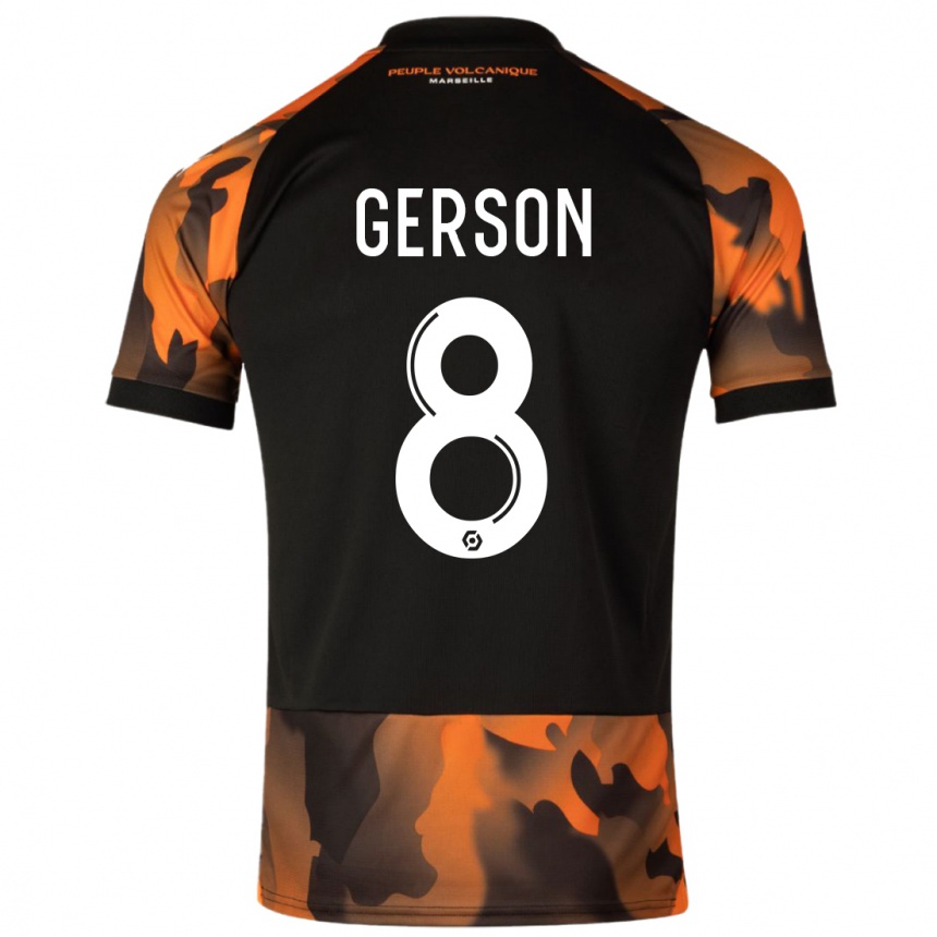 Kids  Gerson #8 Black Orange Third Jersey 2023/24 T-Shirt Uk