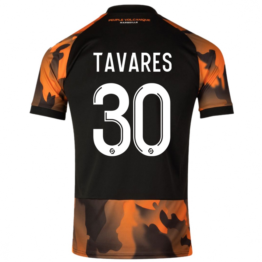 Kids  Nuno Tavares #30 Black Orange Third Jersey 2023/24 T-Shirt Uk